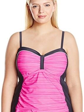 Free Country Pink Gray underwire Adjustable Tankini Swim top Pink Women XXL